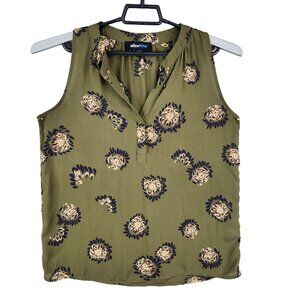 Women's Alice Blue Blouse Top Green & Black Floral Sleeveless V Neck Size M